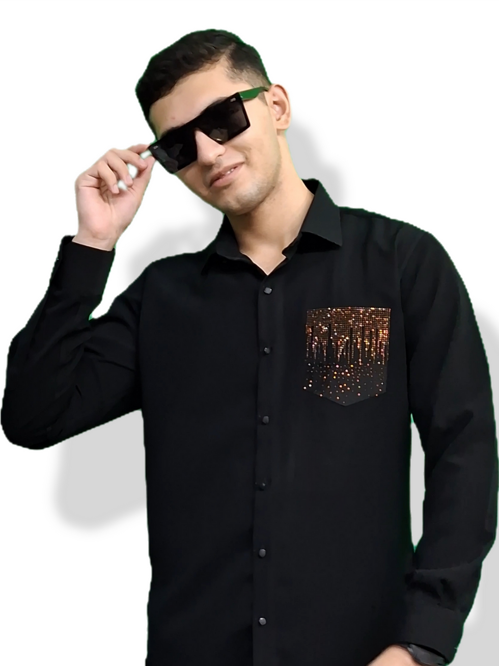 Thumbnail: Black Stone Embroidered Shirt for Men