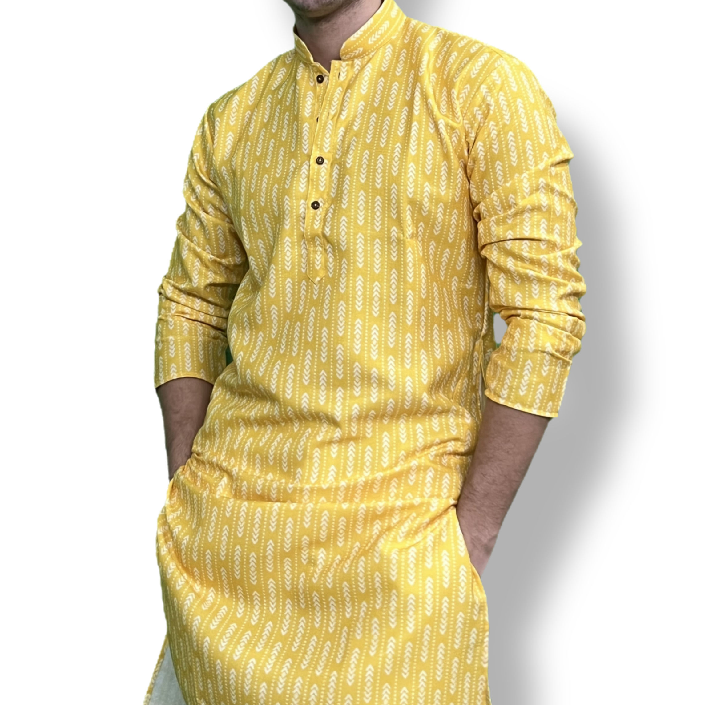 Men Yellow Printed Kurta Set for Festive Wear