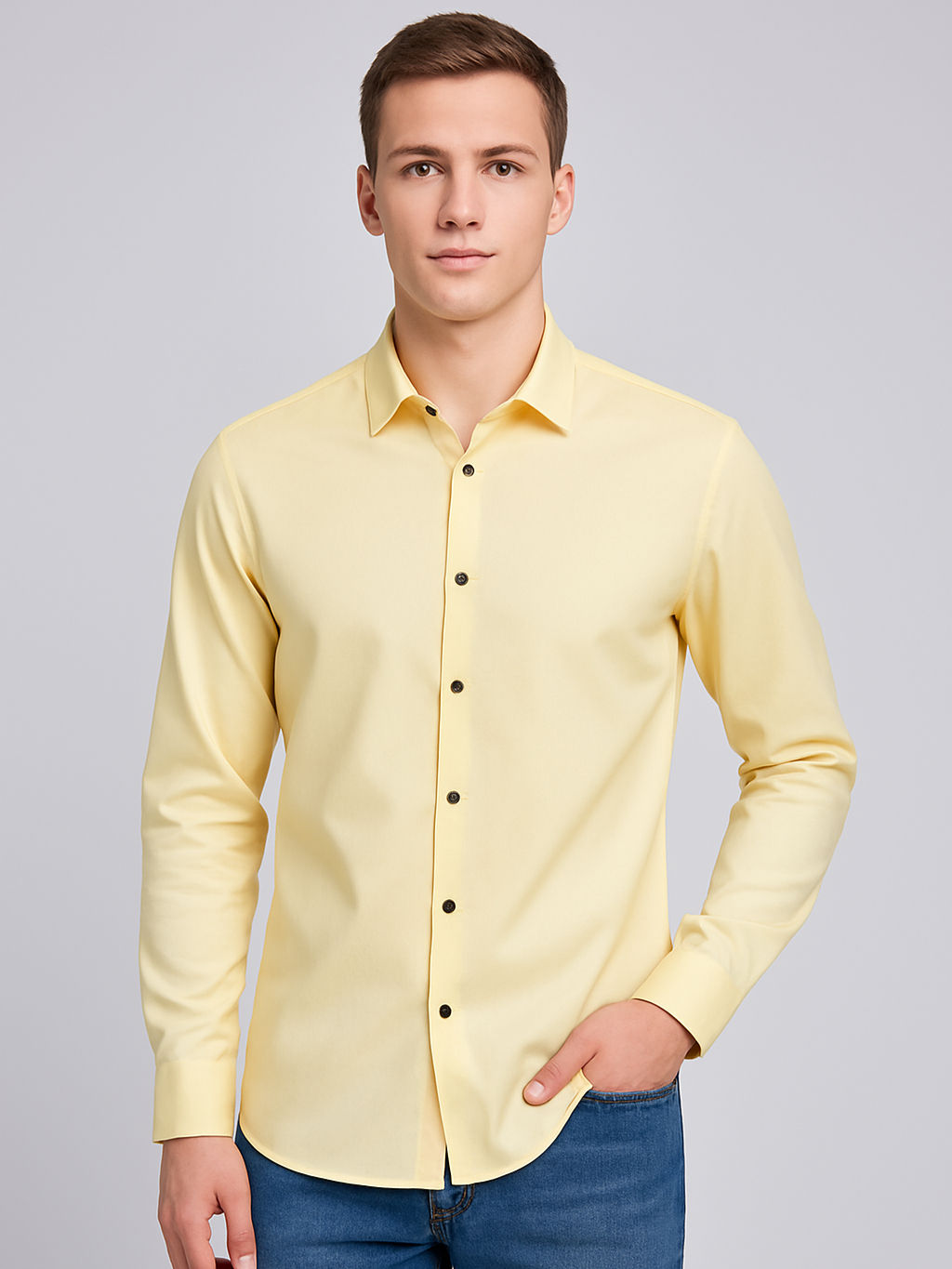 Premium Yellow Lycra Shirt For Men