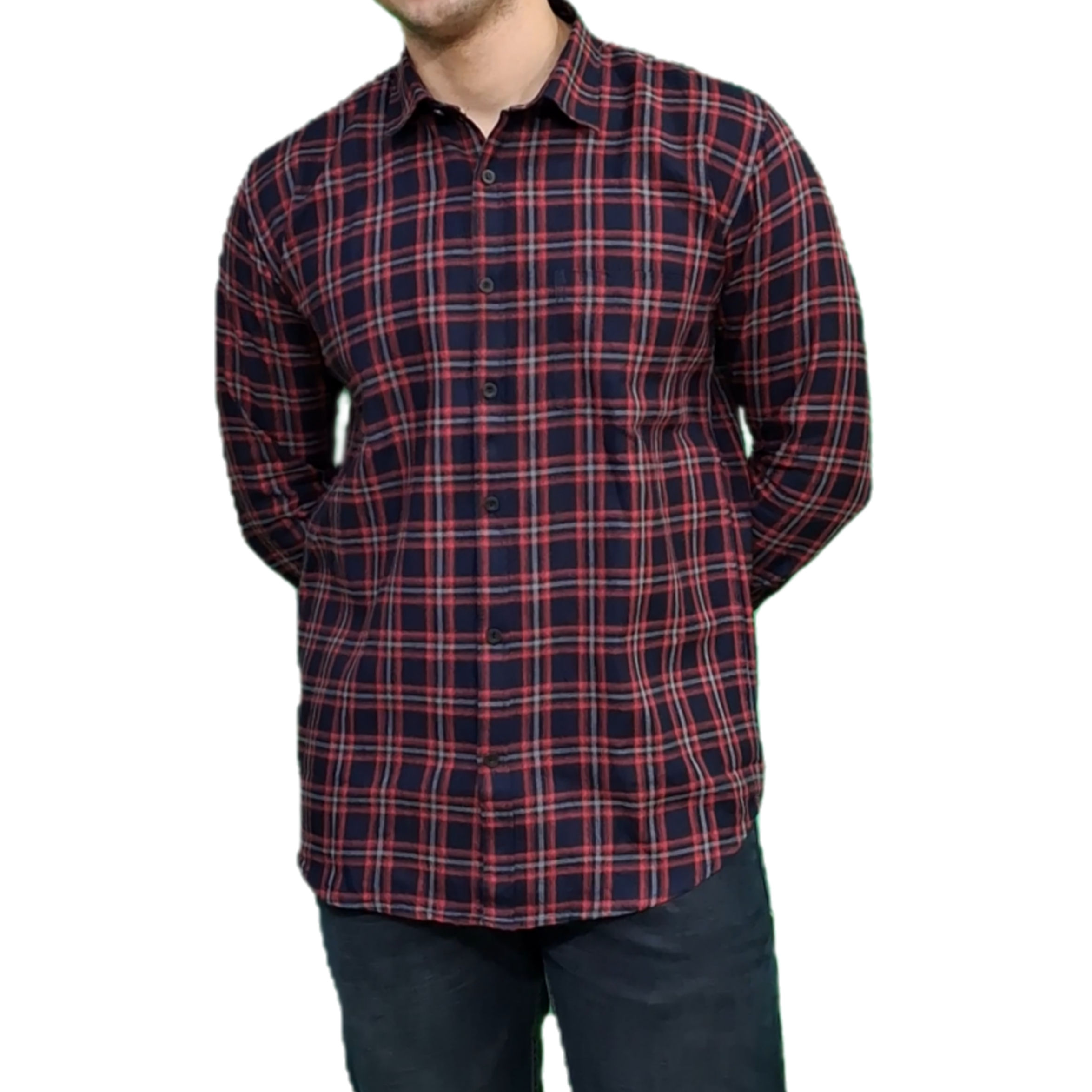 Navy Blue, Men Checkered Spread Collar Casual Shirt