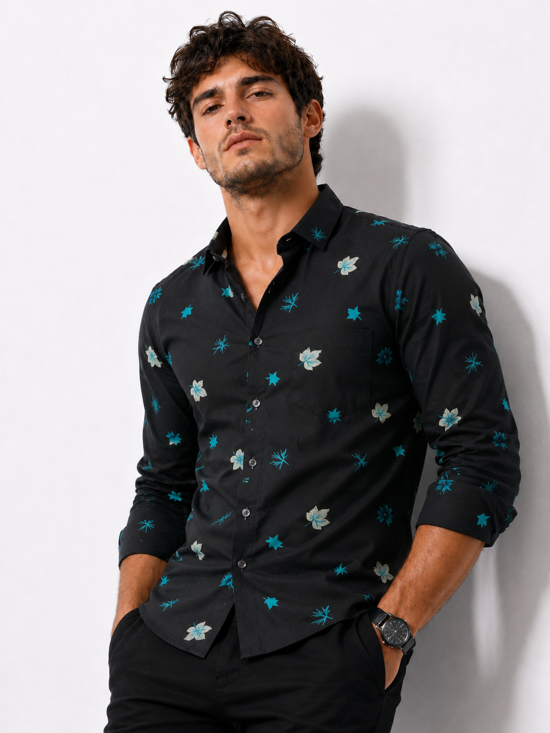 Black Printed Shirt For Men