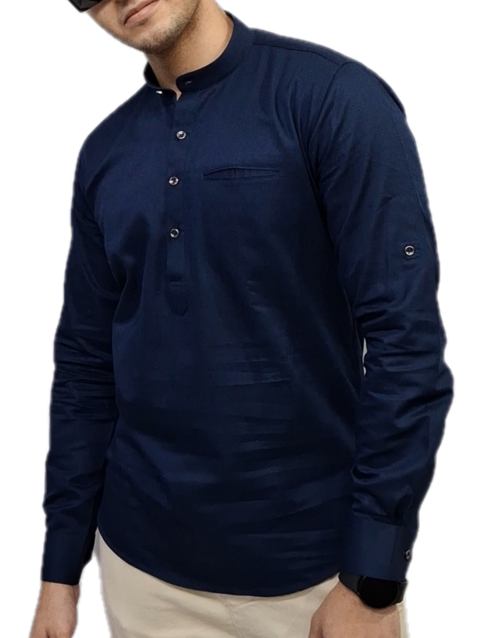 Short Kurta, Navy Color, Cotton-linen fabric, With Pocket