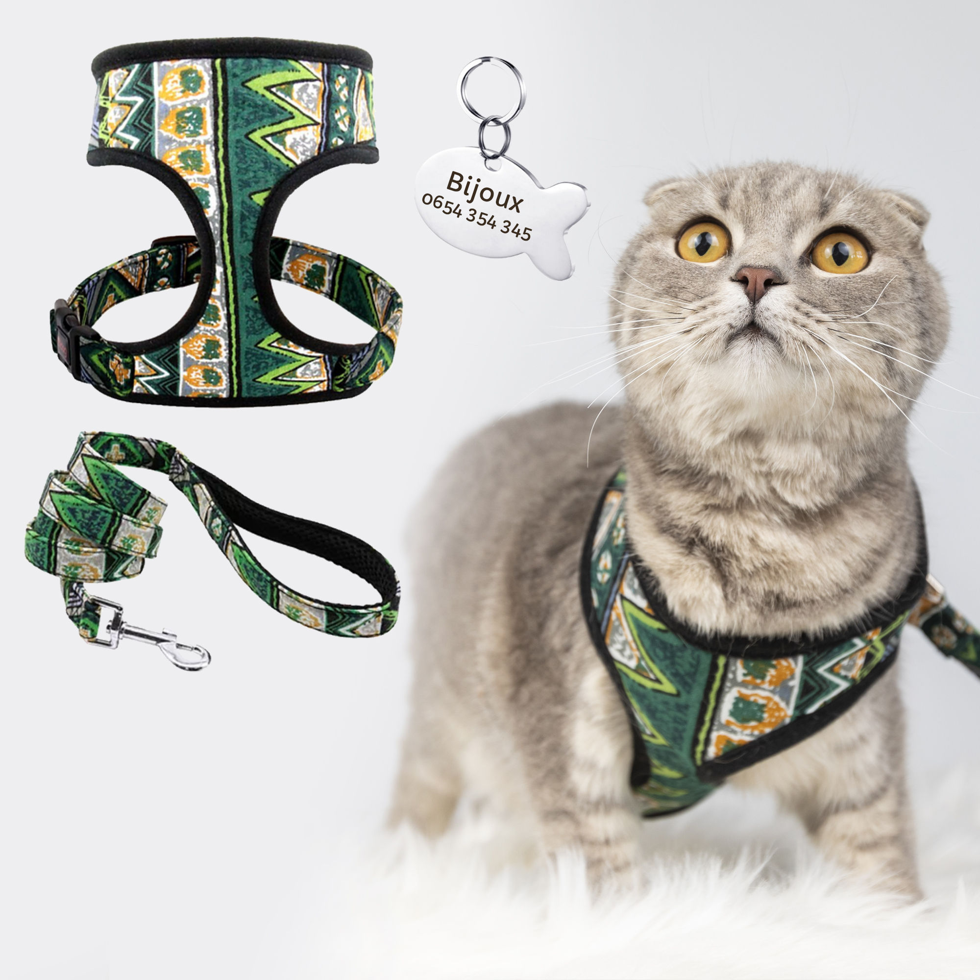 Ham Nature Green Cu Medalion Personalizat Pentru Pisici