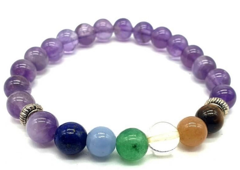 Bracelet Améthyste & 7 chakras 8mm