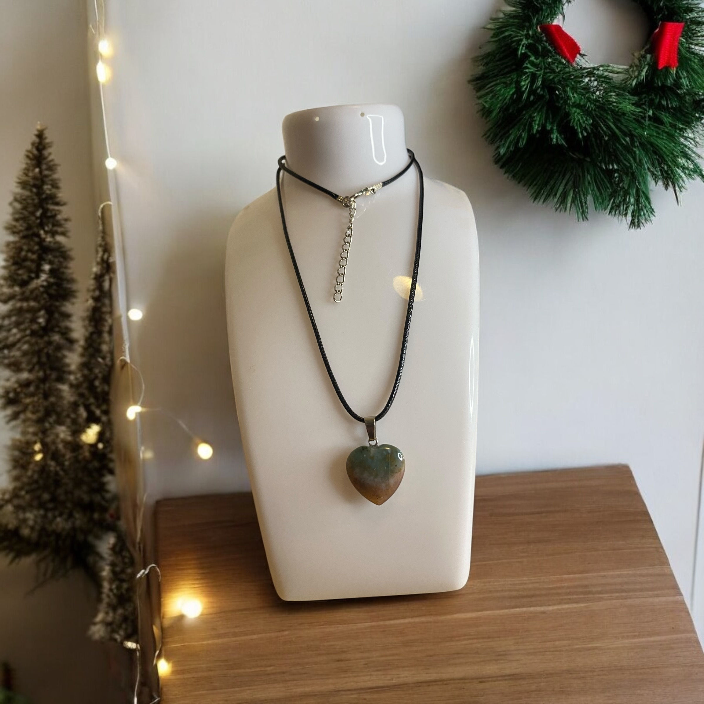  Collier Cœur Agate Mousse