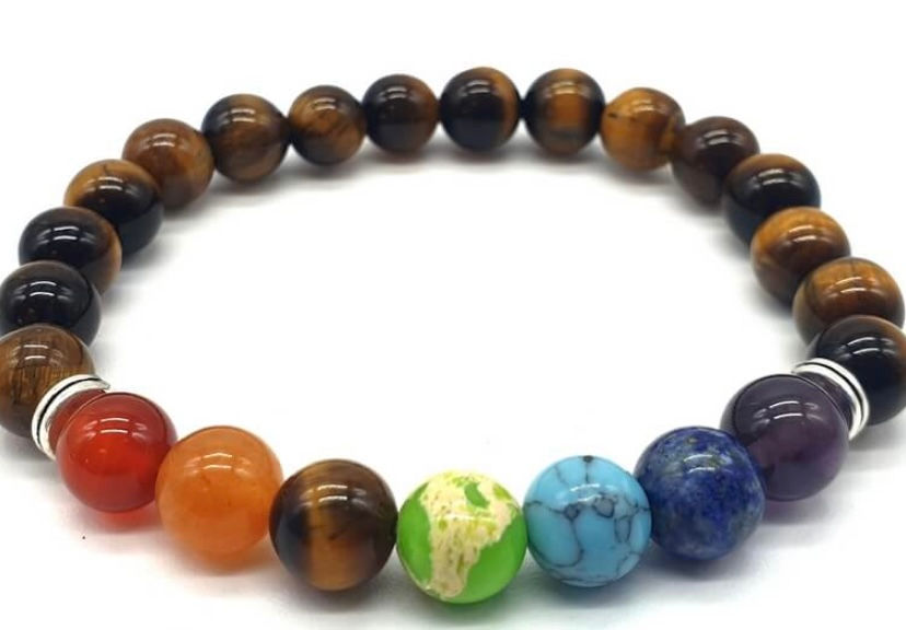 Bracelet Oeil de Tigre & 7 Chakras 8mm