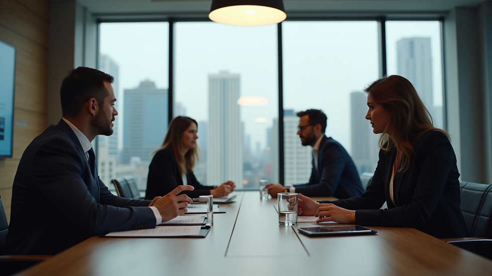 High-angle view of a business meeting discussing financing options