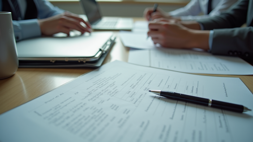 High angle view of a small business office setting with documents