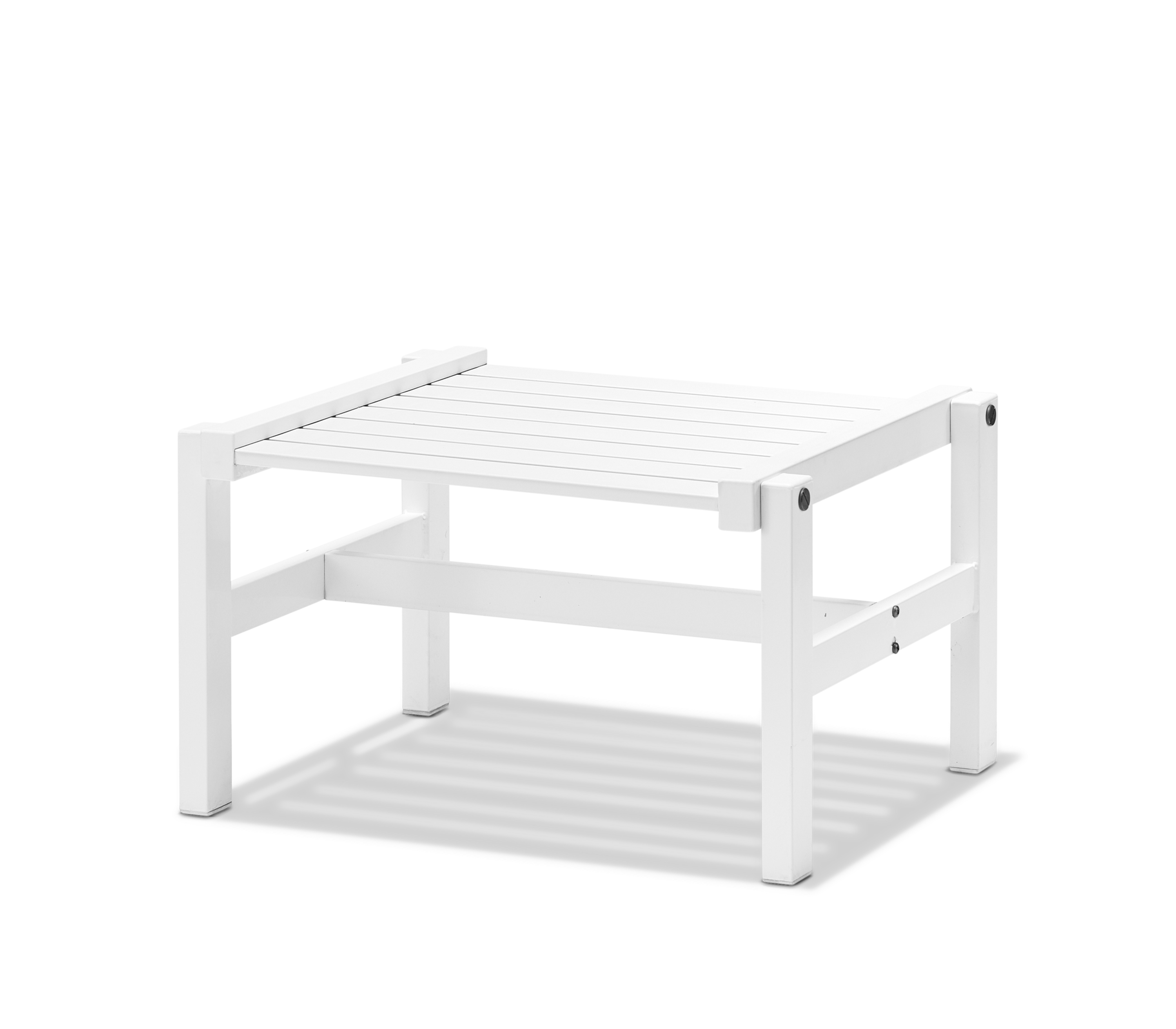 Pall i vit aluminium för utomhusbruk utan dyna – Fri Form Pall 92 i tidlös design från friform.se