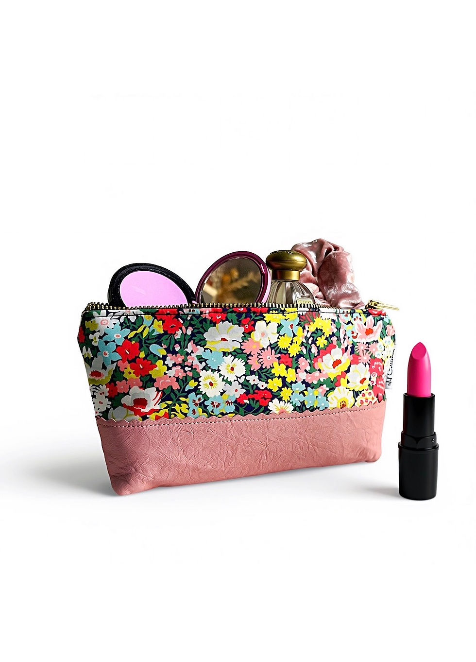 Thumbnail: floral pink cosmetic bag made in usa