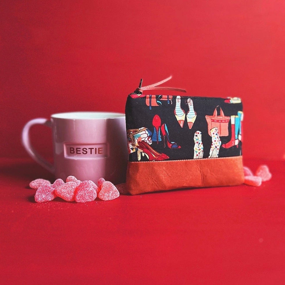 shoe print coin purse with leather accent bottom for Galentine’s and Valentine’s Day gifting