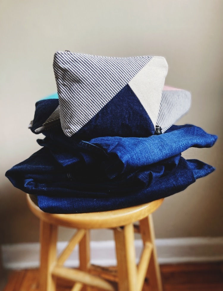 denim canvas bag and denim jeans on a chair