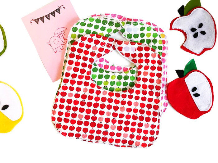 Baby Girl Bibs - Apples Print - Handmade Baby Bibs