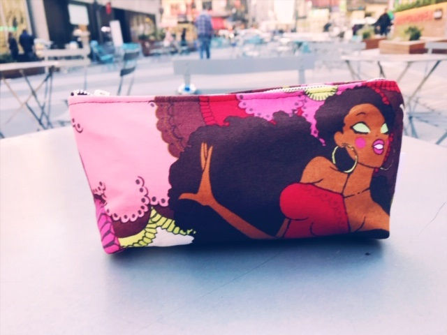 Makeup Bags Made in the USA - retro sixties afro print