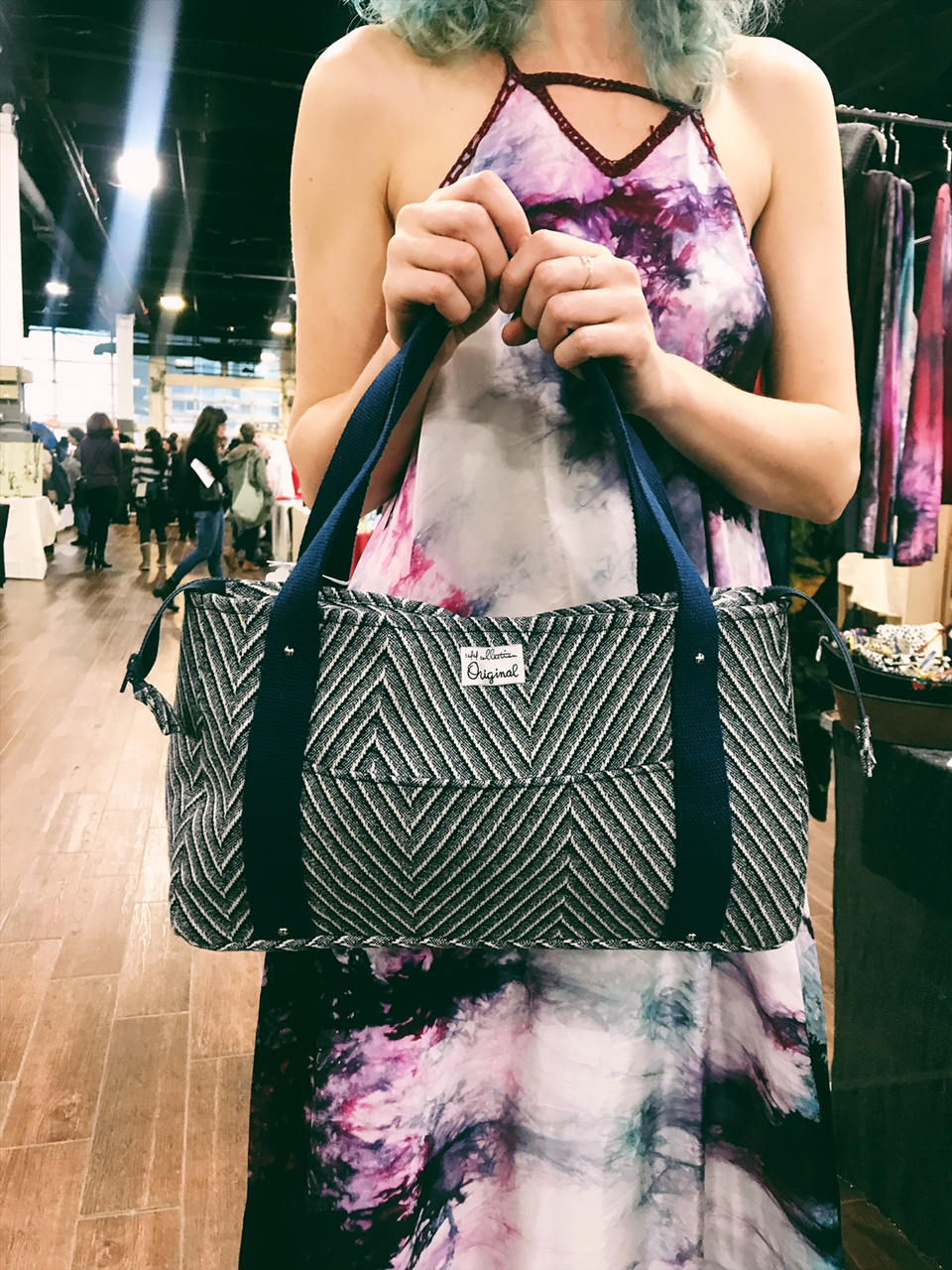 Handmade Bag - Striped Blue Fabric