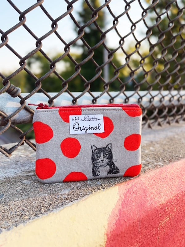 cat coin purse- gray and red