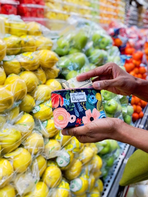 change purse - rifle paper co fabric navy blue and red