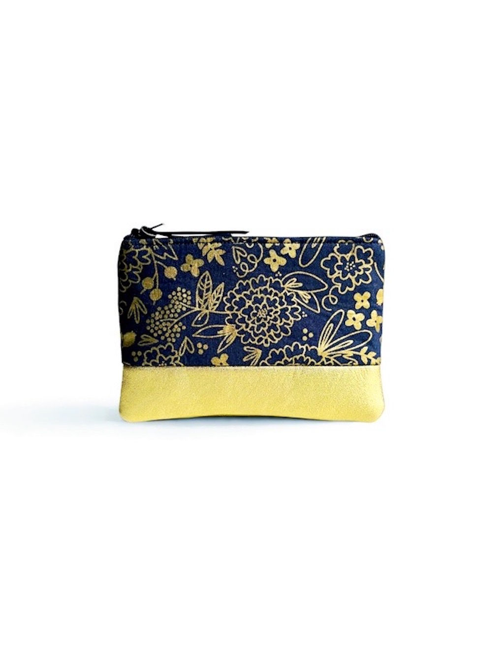 blue and gold floral leather coin pouch