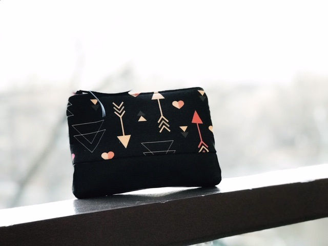 Heart Print Wallet for Women - Black