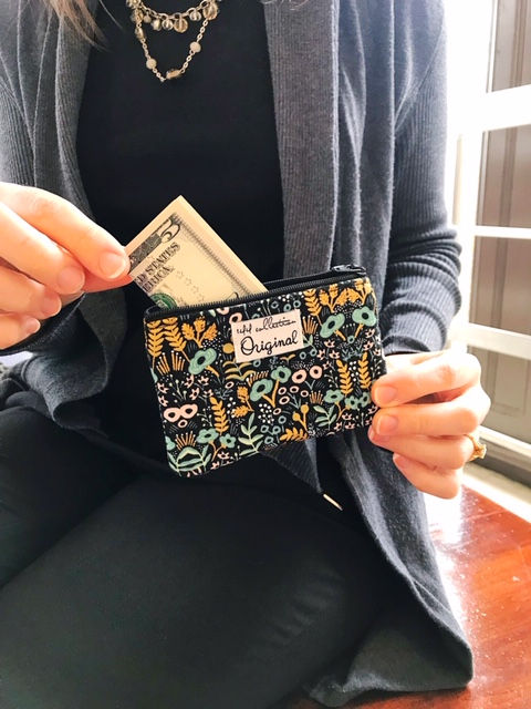 Change Purse - Rifle Paper Co fabric Black and Metallic Gold