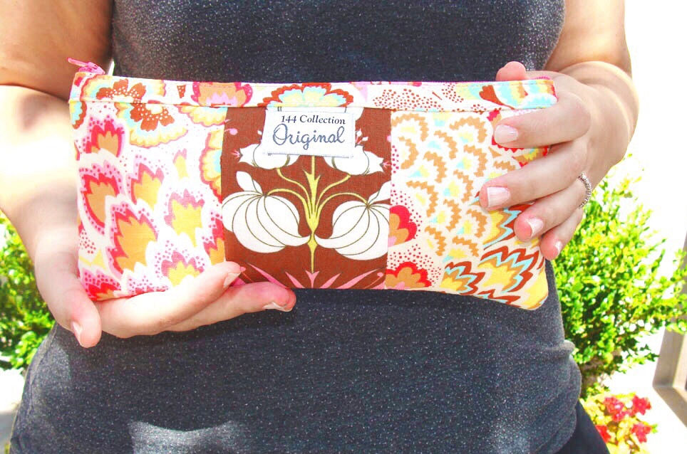 Handmade Pouch - Brown and Pink Floral Print