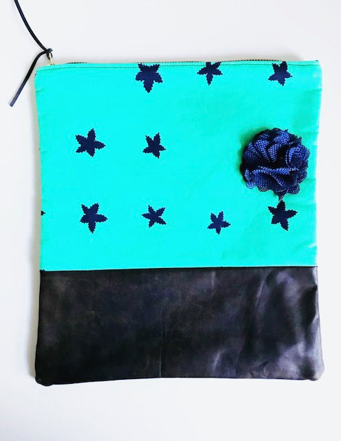 Thumbnail: Stars in Blue Fold Over Dark Brown Leather Clutch Bag