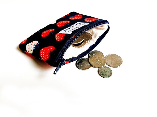 Thumbnail: cloth coin pouch blue strawberry print