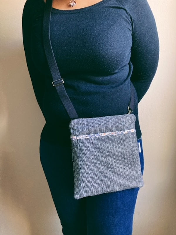 Thumbnail: crossbody purse -wool tweed fabric black