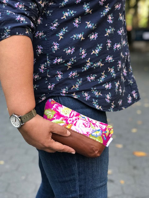 Makeup Bags Made in the USA - floral print pink and blue