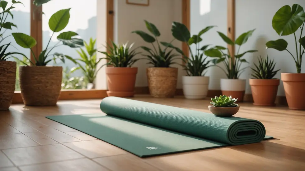 Eye-level view of a serene meditation corner with a yoga mat and plants
