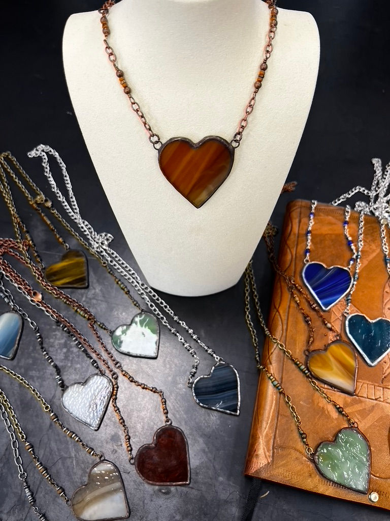 Thumbnail: Stained glass heart necklace by Lyn Noe