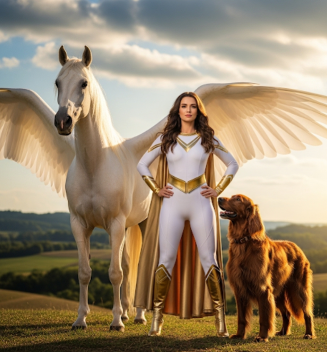 Golden Huntress with her faithful companions Nova and Stormy.