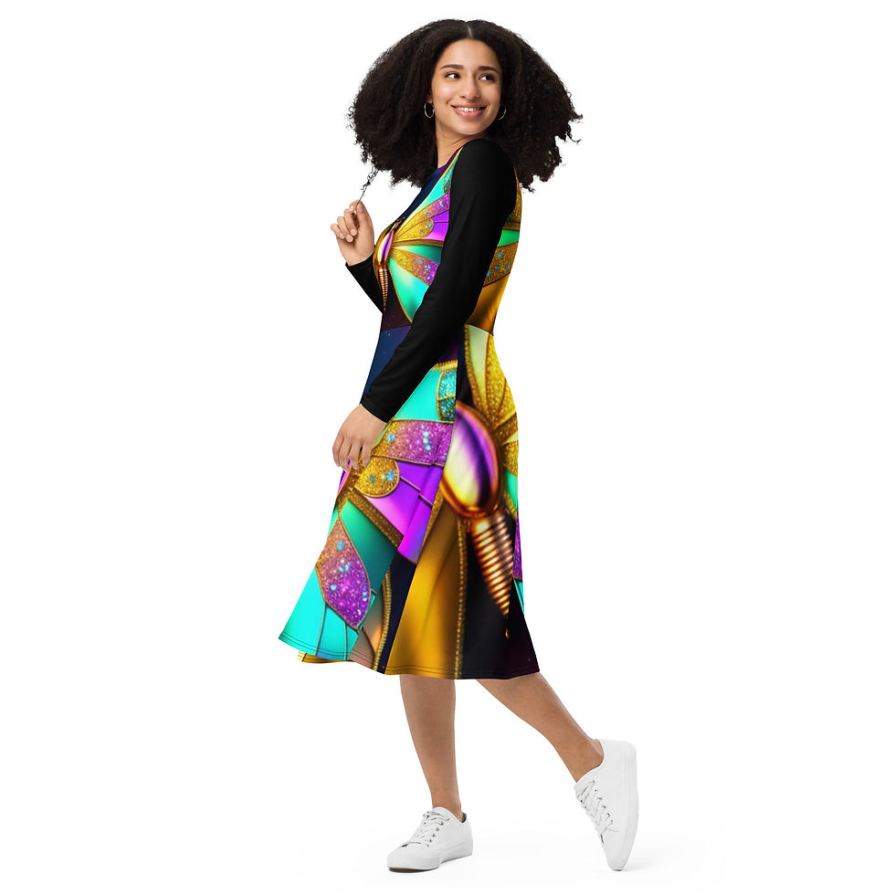 Thumbnail: Butterfly Chic BLK Sleeve All-over Midi Dress