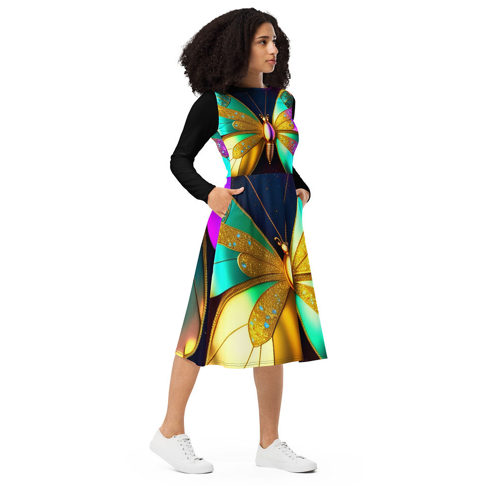 Thumbnail: Butterfly Chic BLK Sleeve All-over Midi Dress