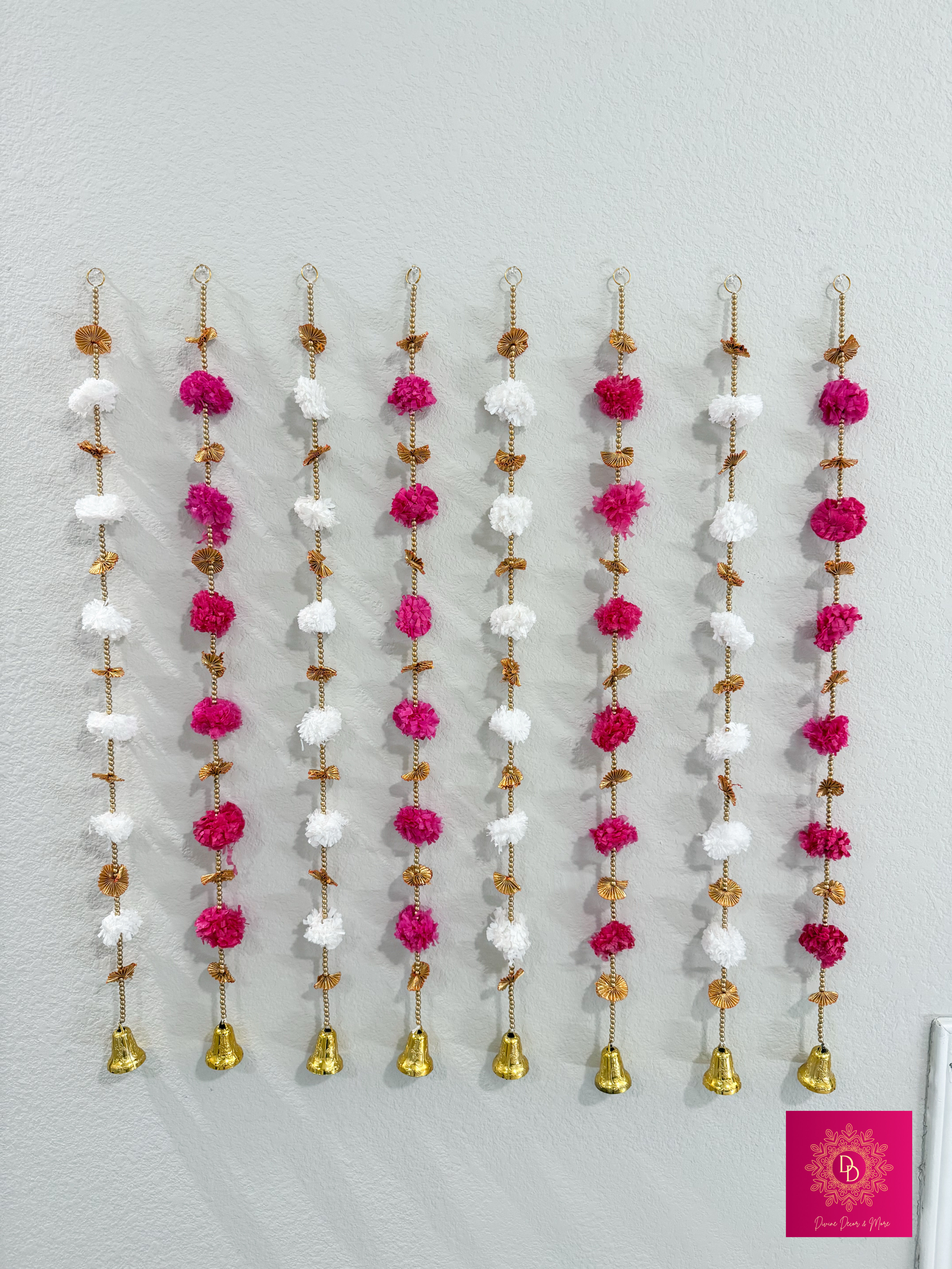 Pink And White Floral Wall Hanging - Set of 10