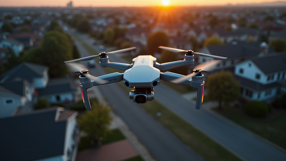 High angle view of a drone capturing a residential neighborhood