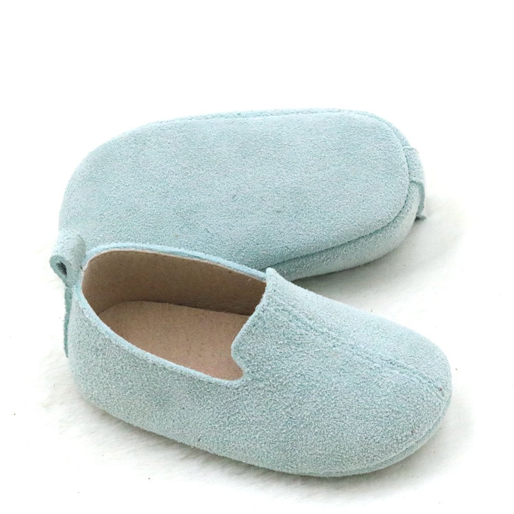 Thumbnail: 100% Real Suede Leather Blue Color Cover Heel Babe Boy Slipper Shoes
