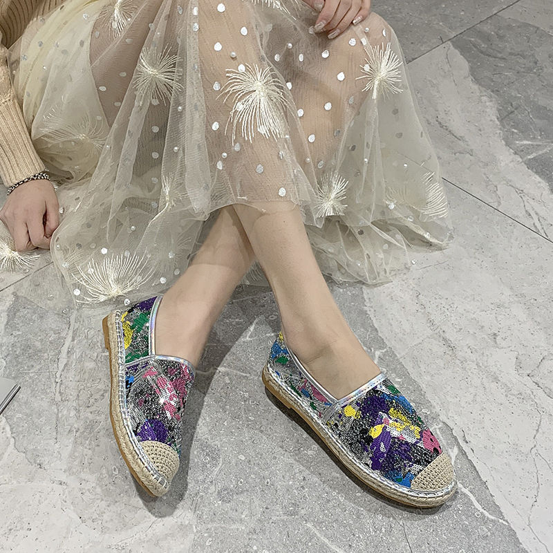 Thumbnail: ladies shoes women flat loafers slip on paillette walking shoes with bling