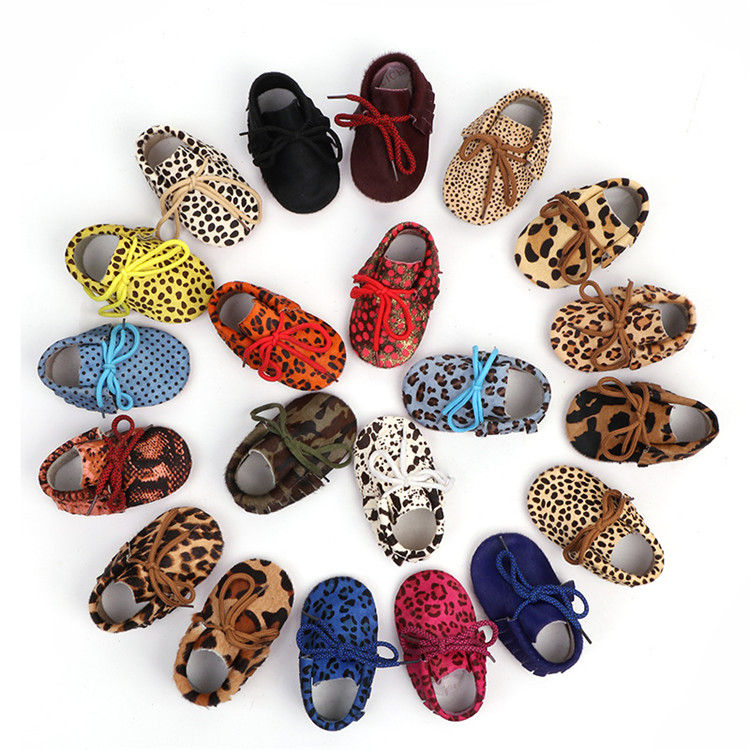 Thumbnail: Baby Boys Moccasins Shoes Soft Moccs Crib Babe Leopard Horsehair Sneakers