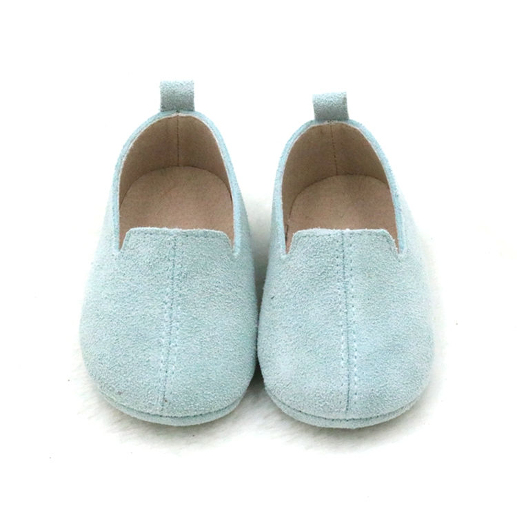 Thumbnail: 100% Real Suede Leather Blue Color Cover Heel Babe Boy Slipper Shoes