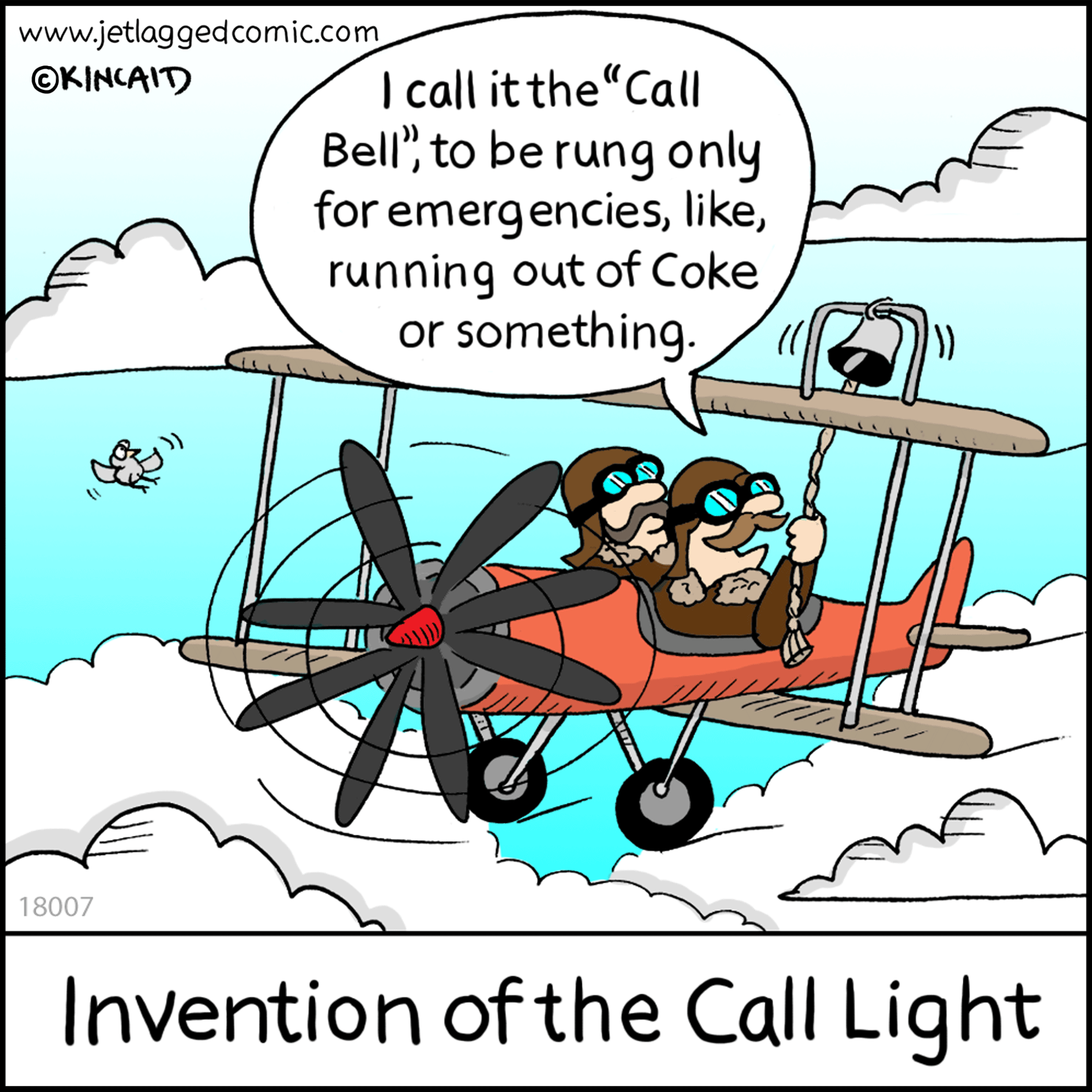 Two old timey pilots invent the first call light.