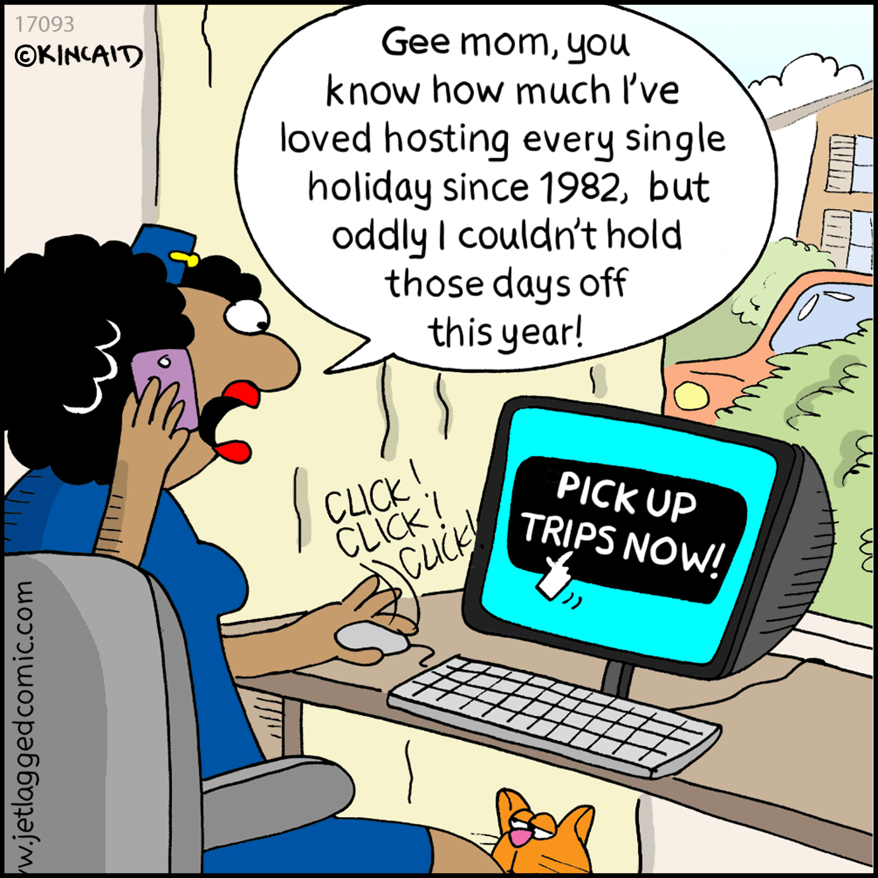 Flight Attendant Wanda tries to skirt holiday hosting obligations by picking up extra flying.