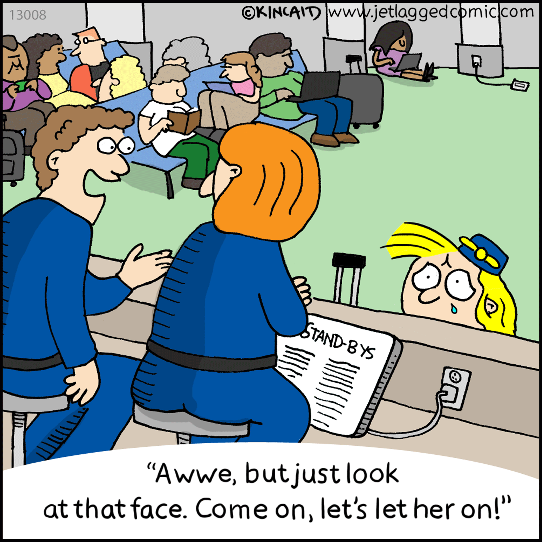 A gate agent wants to let a puppy-faced non-rev on.