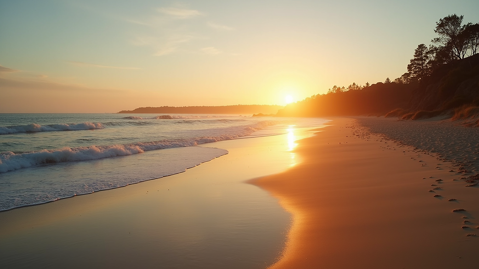 Wide angle view of a quiet Australian beach at sunrise