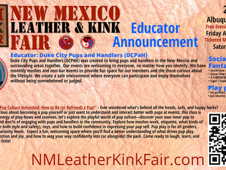 Educator Announcement: Duke City Pups & Handlers @ NM Leather & Kink Fair, 10-11 Apr 2026