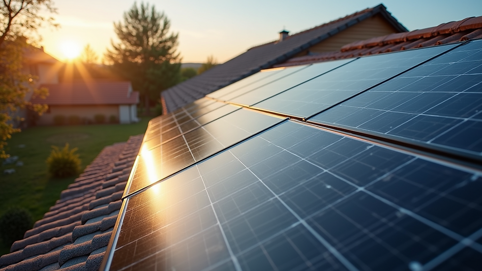 High angle view of a solar panel installation on a residential roof