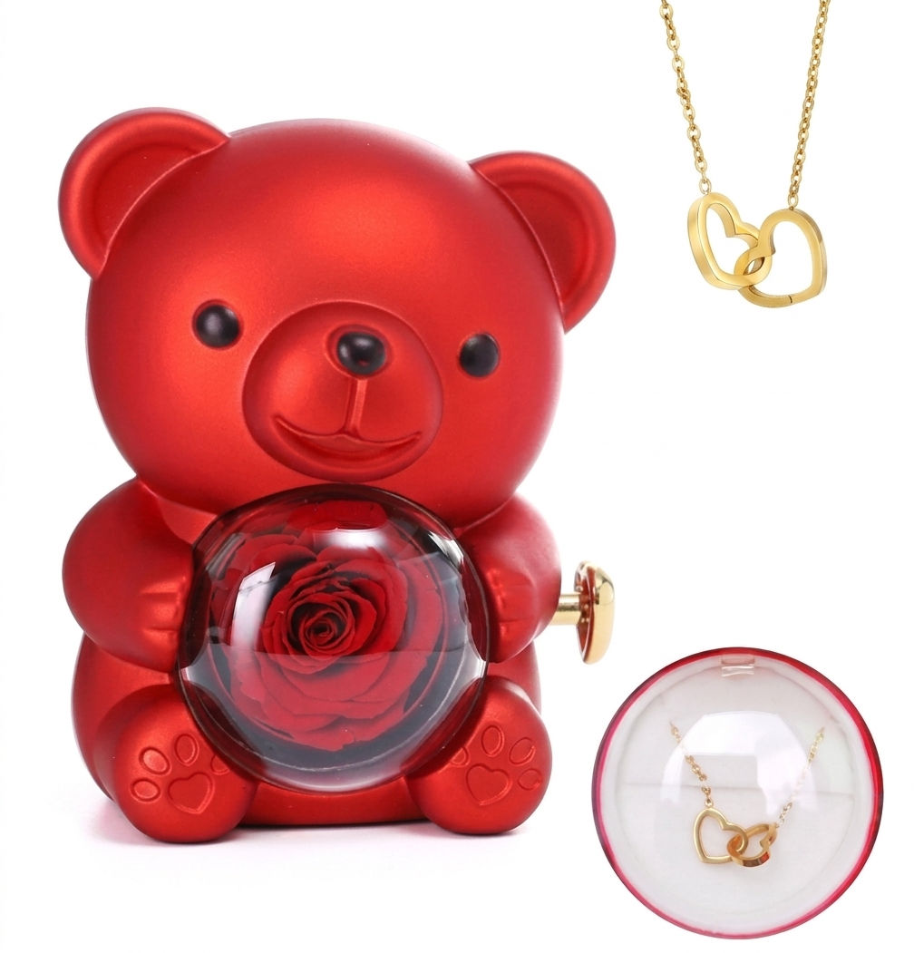 Eternal Rose Teddy Bear Necklace Gift Set