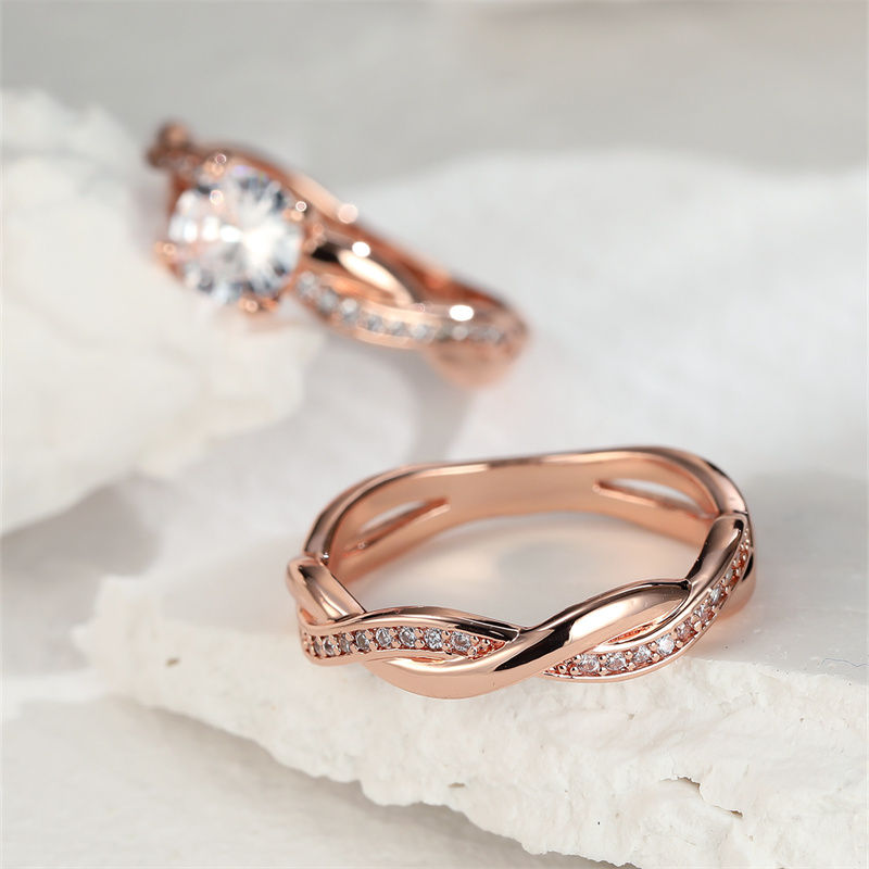 Thumbnail: Bridal Set — Round Zirconia Crossed Band Ring