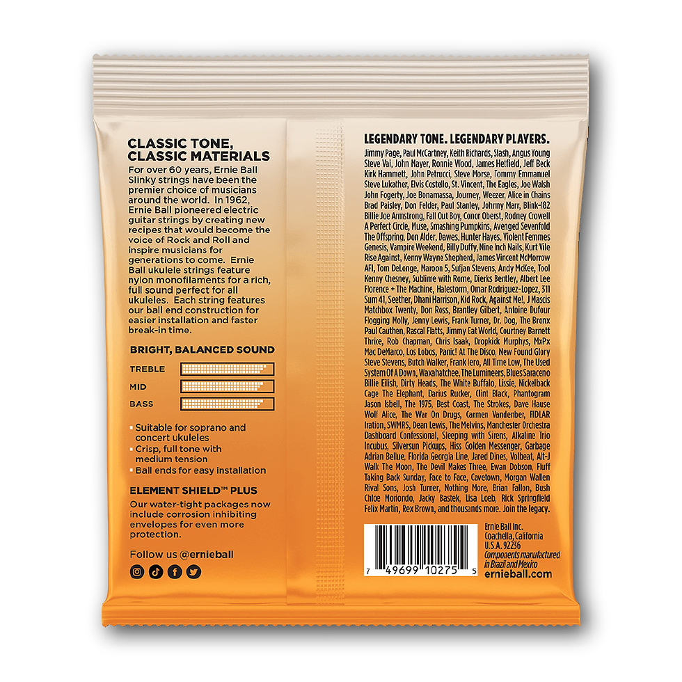 תמונה ממוזערת: סט מיתרים שקופים ליוקולילי סופרן/קונצרט Ernie Ball 2329