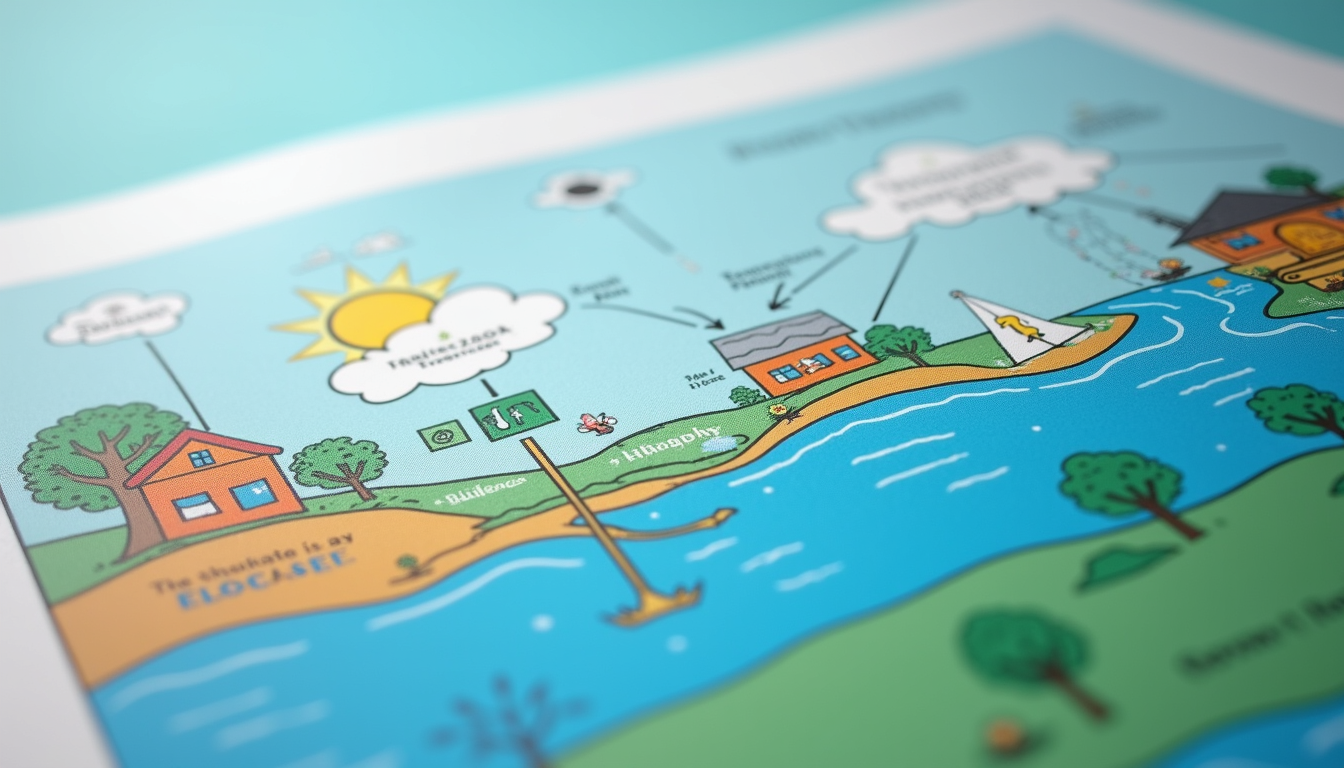 Close-up view of colorful educational infographic about water cycle